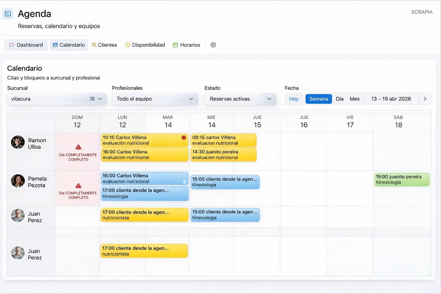 Vista principal del calendario de Agendai en escritorio